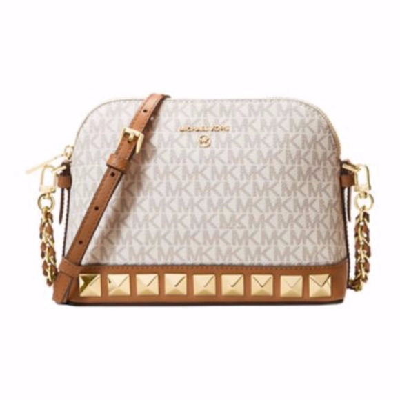 Michael Kors Signature Jet Set Charm Gold Studded Crossbody Bag - Picture 1 of 10